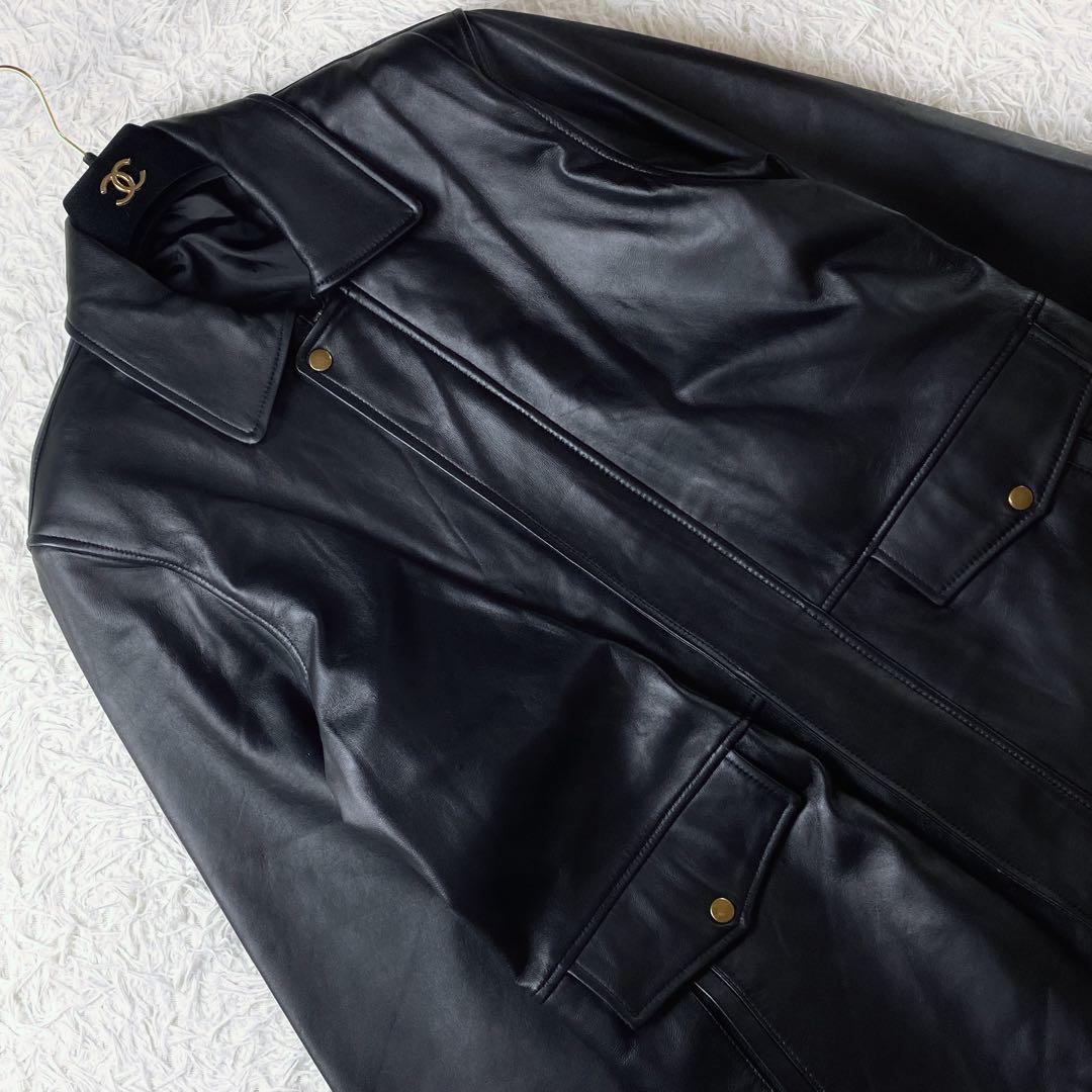 値下げ中4 VINTAGE ラムレザー ビッグ フィールドジャケット 羊革 黒