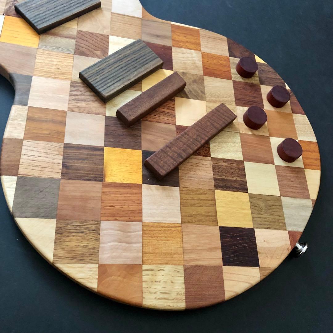 寄せ木アート　エレキギター　ハンドメイド　インテリア　銘木寄せ木