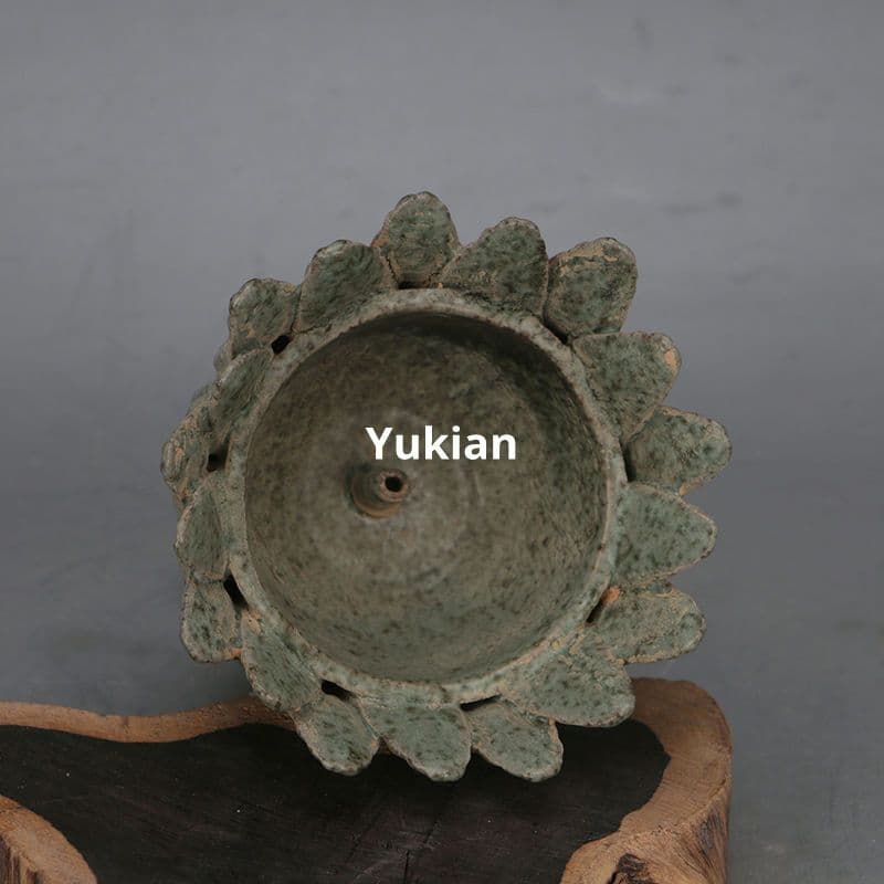 葉弁高足油燈 書道具 文房具 現代工芸品 美術品 装飾品 置物