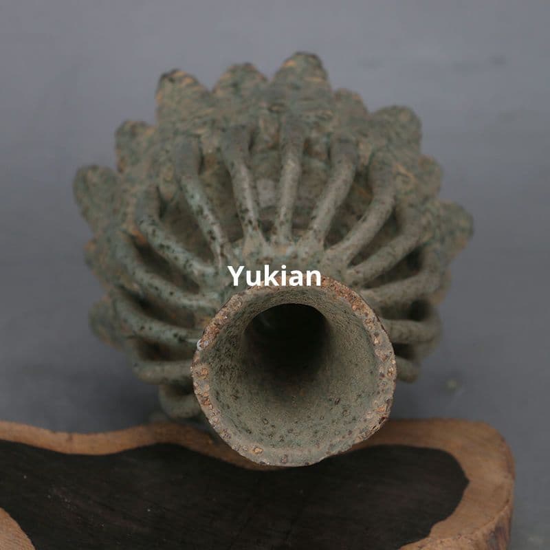 葉弁高足油燈 書道具 文房具 現代工芸品 美術品 装飾品 置物