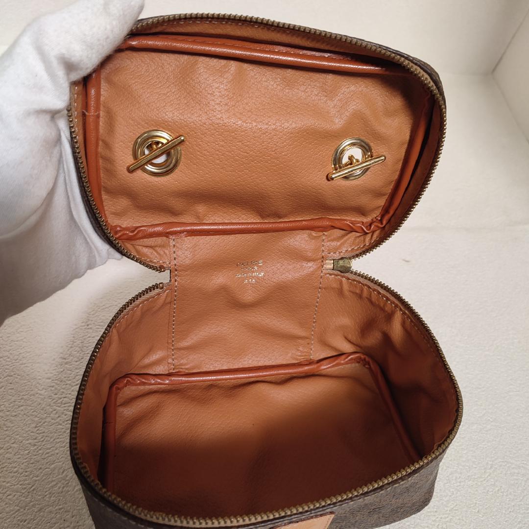 80-4 セリーヌ CELINE マカダム柄 バニティ バッグ PVC レザー