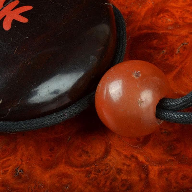 時代提げ物　朱蒔絵寿文字印籠　銅鍔根付　V　R4751