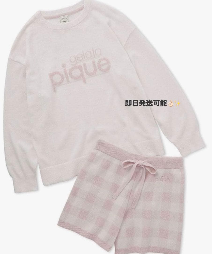 【ピンク】ジェラートピケ ロゴジャガードプルオーバー&ショートパンツセット