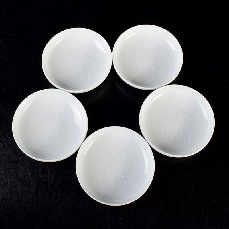 有田焼　二代　奥川忠右ェ衛門作　花文　白磁皿　5客　共箱　C　6927