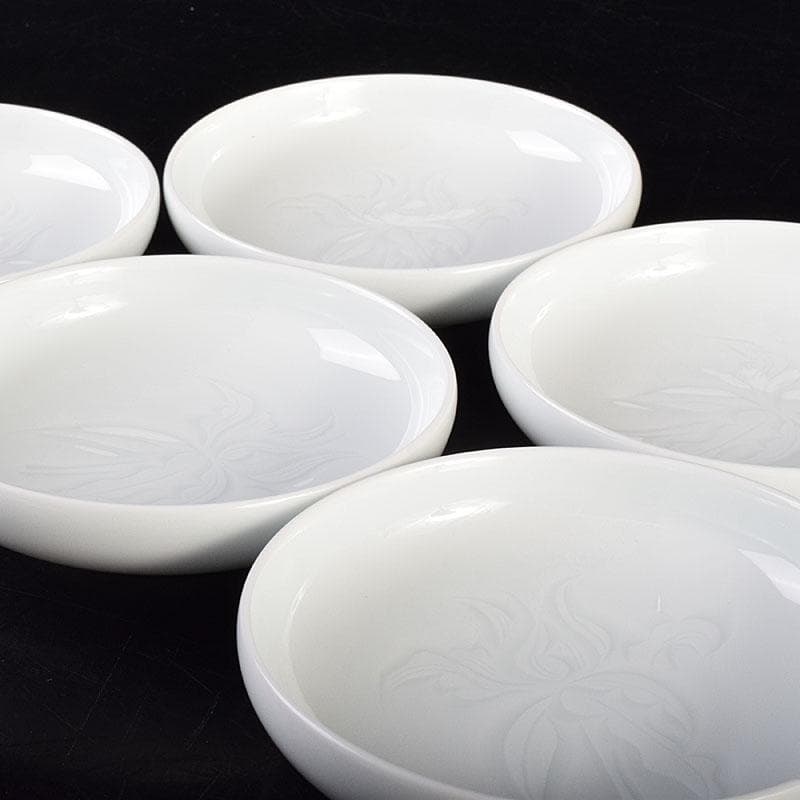 有田焼　二代　奥川忠右ェ衛門作　花文　白磁皿　5客　共箱　C　6927