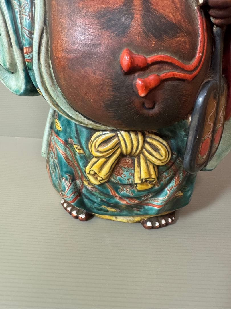 2704 九谷焼　龍文　布袋　縁起物  置物  時代物