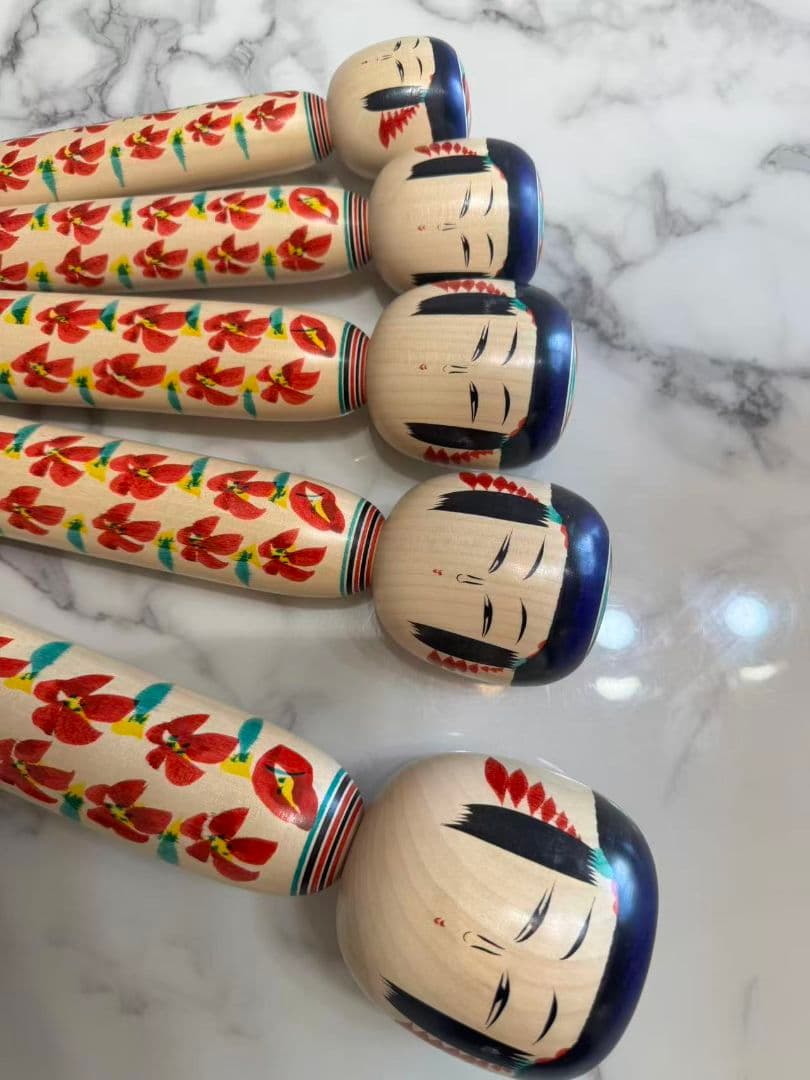 こけしセット（赤い花柄）5種類