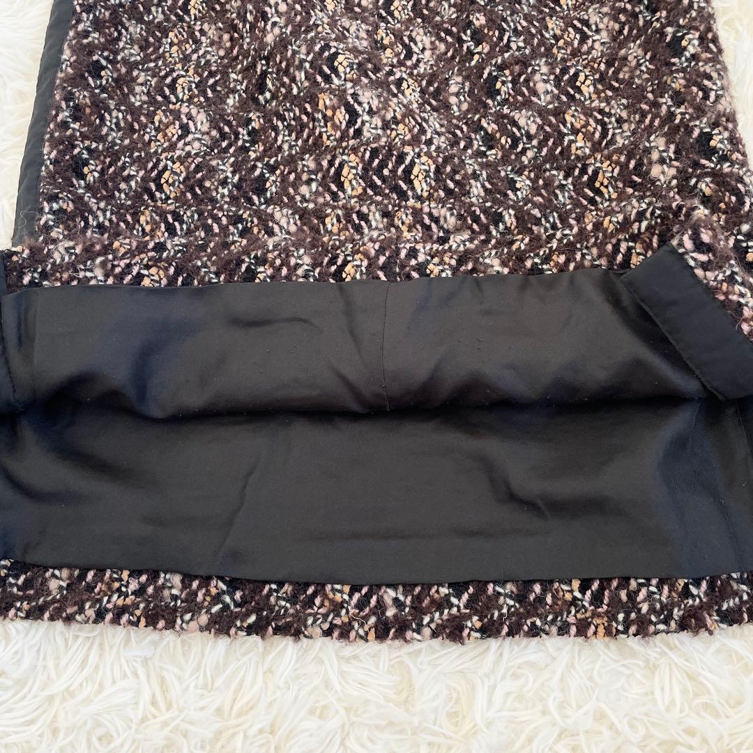 未使用級　ルイヴィトン　膝丈　タイトスカート　ツイード　サイドリボン　L　茶