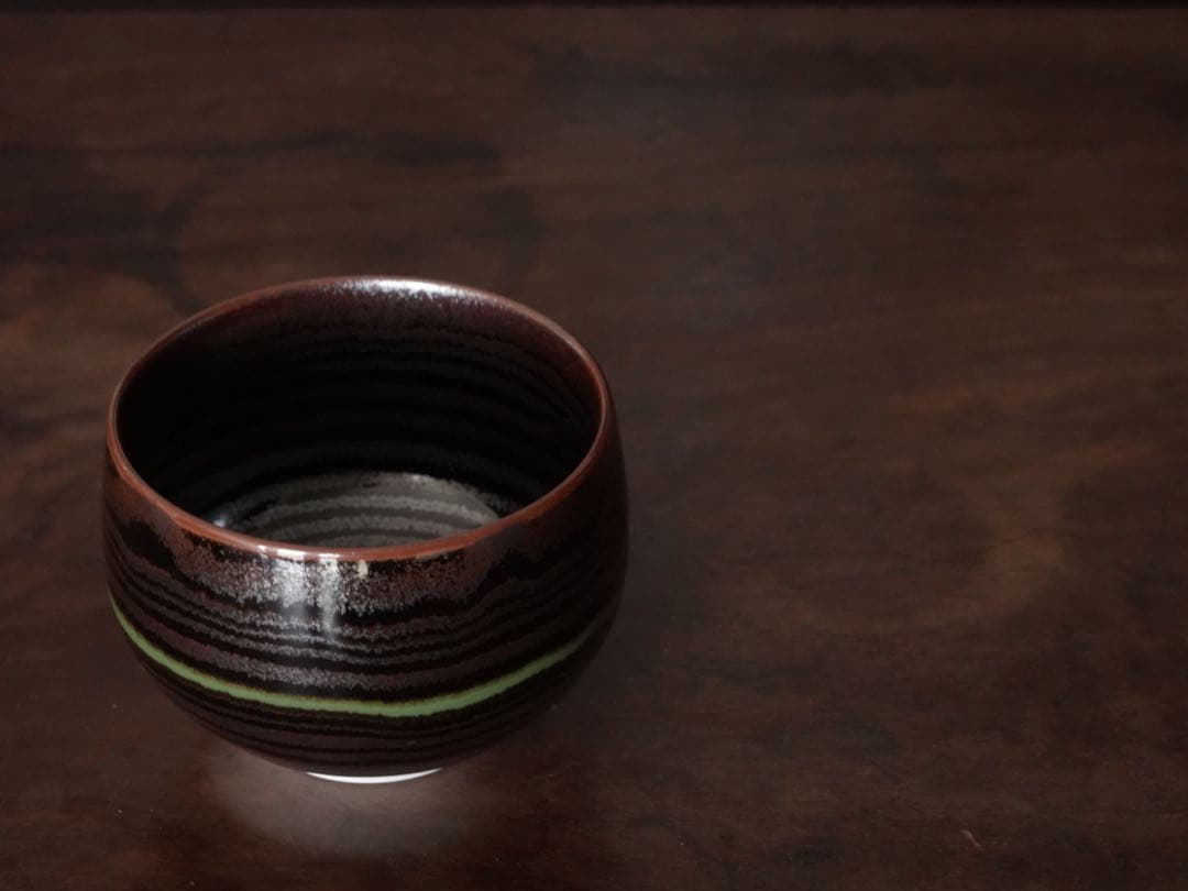 青木龍山　秀逸作　天目　渚　碗　共箱　茶碗　多様碗　緑韻　有田焼