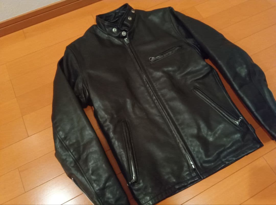 美品SCHOTTシングルライダース14134黒ブラック米国製オイルドカウレザー