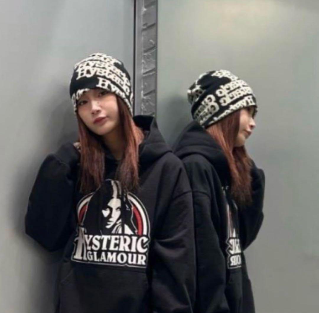 Hysteric glamour typeロゴ　ビーニー ブラック