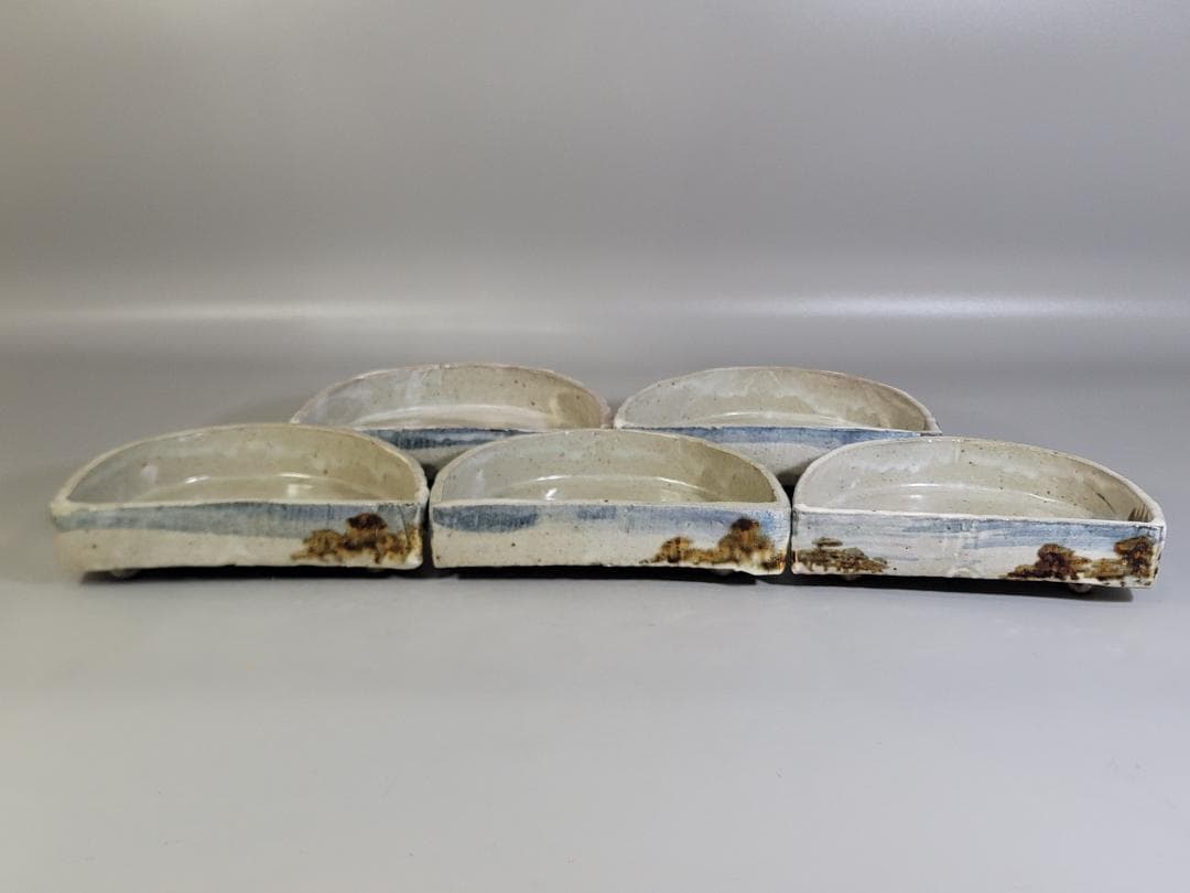 懐石器 半月 松の絵 向付 水月窯 豊蔵 共箱 DT559