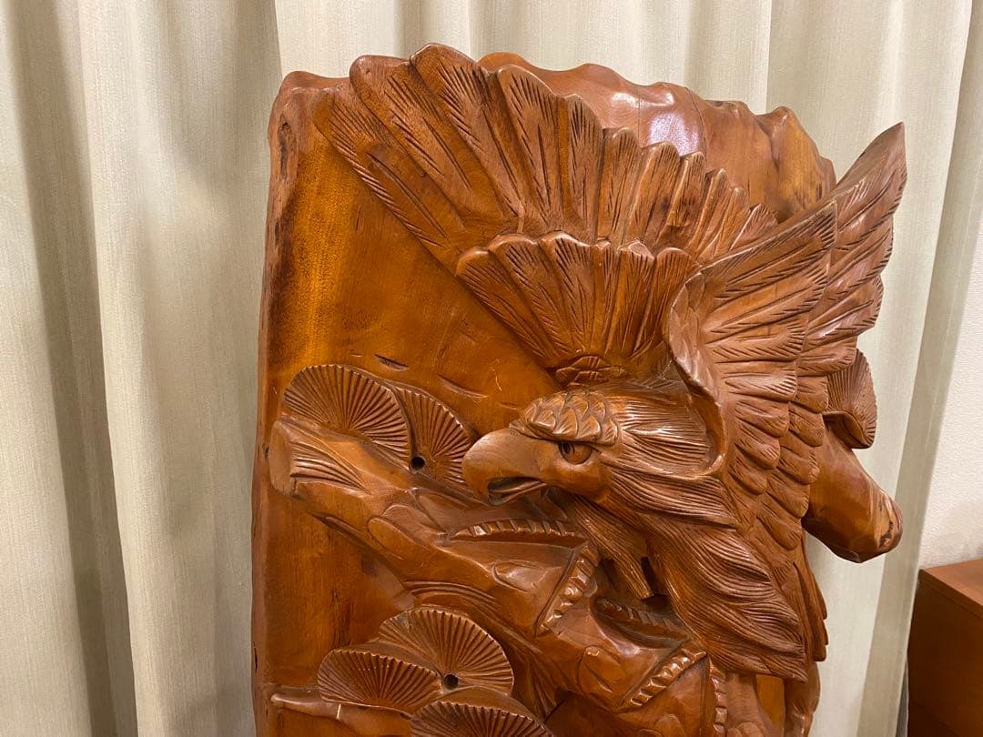 衝立　一刀彫　木彫り彫刻　天然木　間仕切り 和風 オブジェ