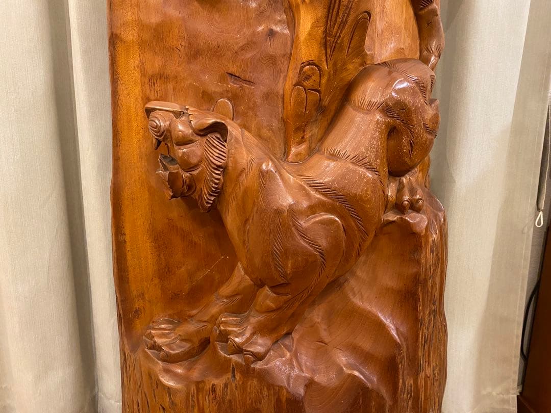 衝立　一刀彫　木彫り彫刻　天然木　間仕切り 和風 オブジェ