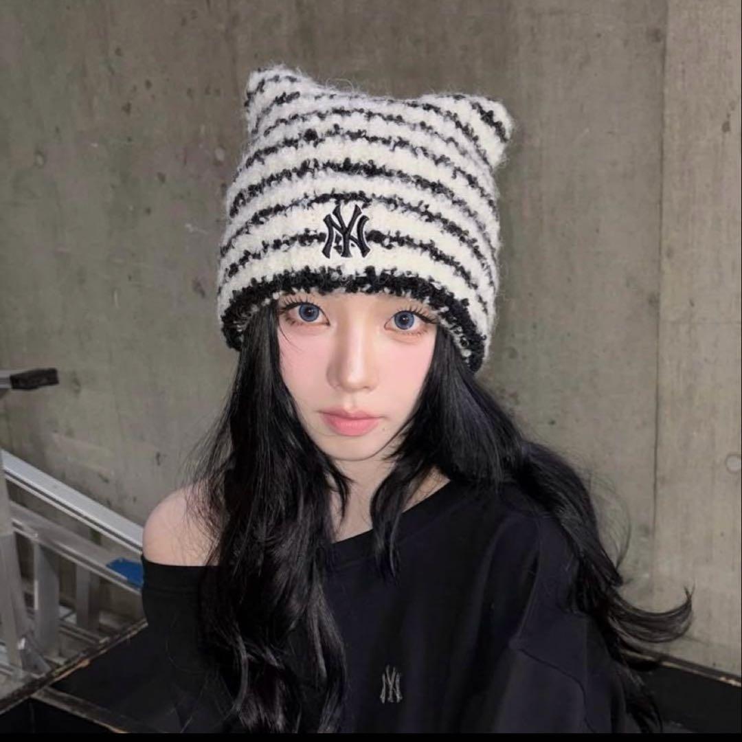 韓国限定 MLB カリナ 猫耳 ミャオン ビーニー ニット帽 aespa