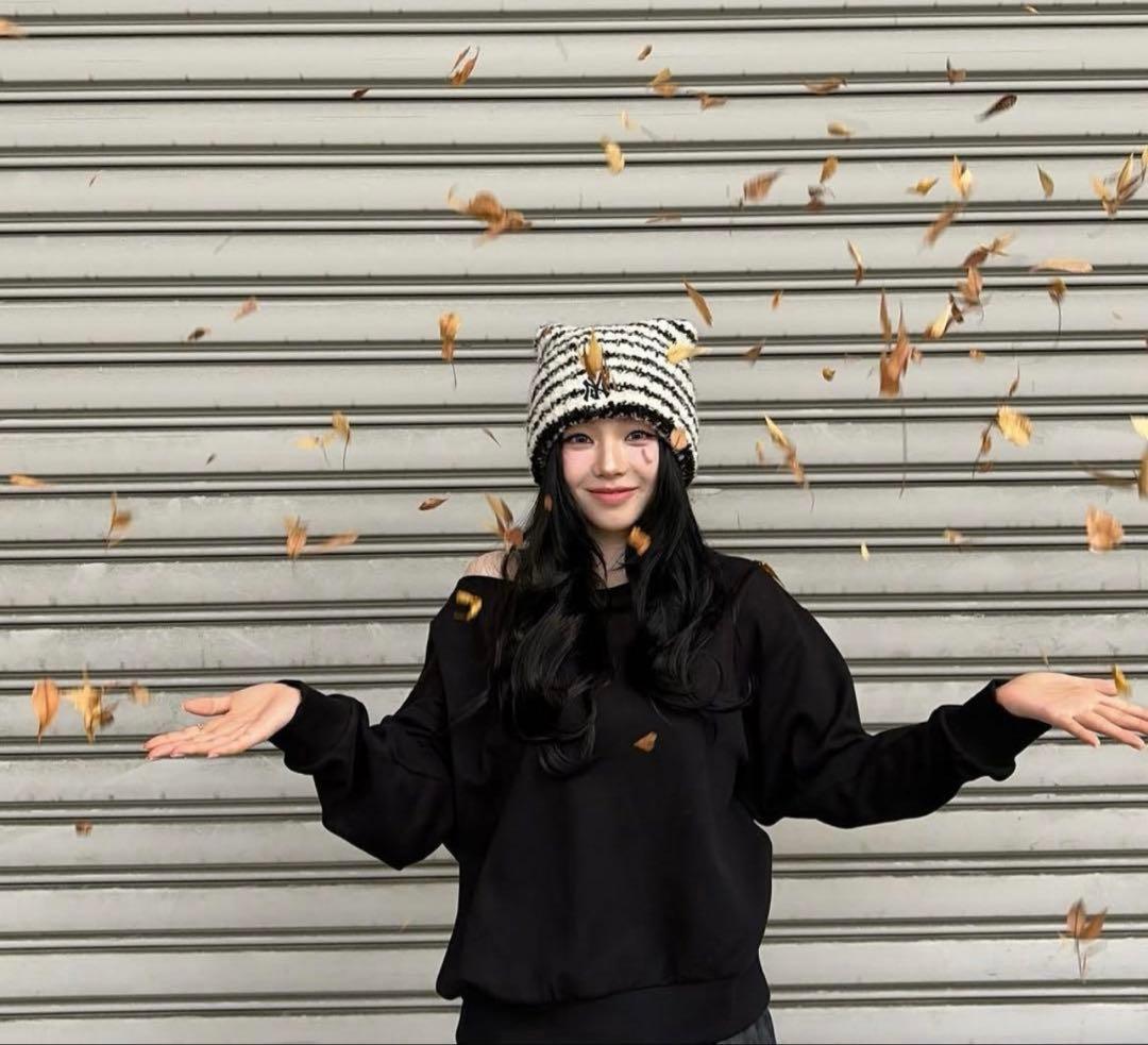 韓国限定 MLB カリナ 猫耳 ミャオン ビーニー ニット帽 aespa