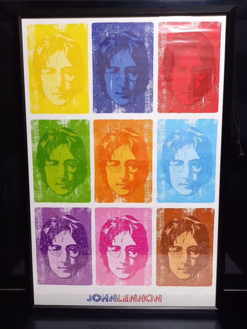 ジョン　レノン　マルチカラー　ポップアート　ポスター　ブラック　ウッド　フレーム