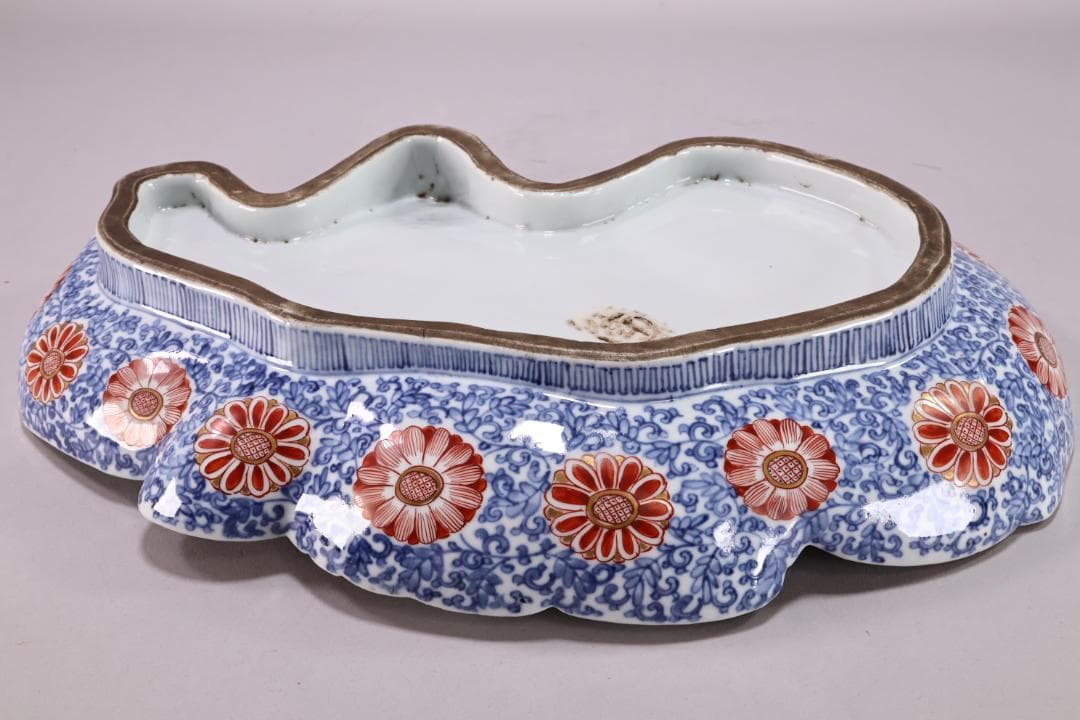 江戸中期　古伊万里　美人形　飾皿　変形皿　色絵金彩　巾40.5㎝ BJ201