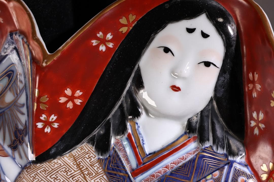 江戸中期　古伊万里　美人形　飾皿　変形皿　色絵金彩　巾40.5㎝ BJ201