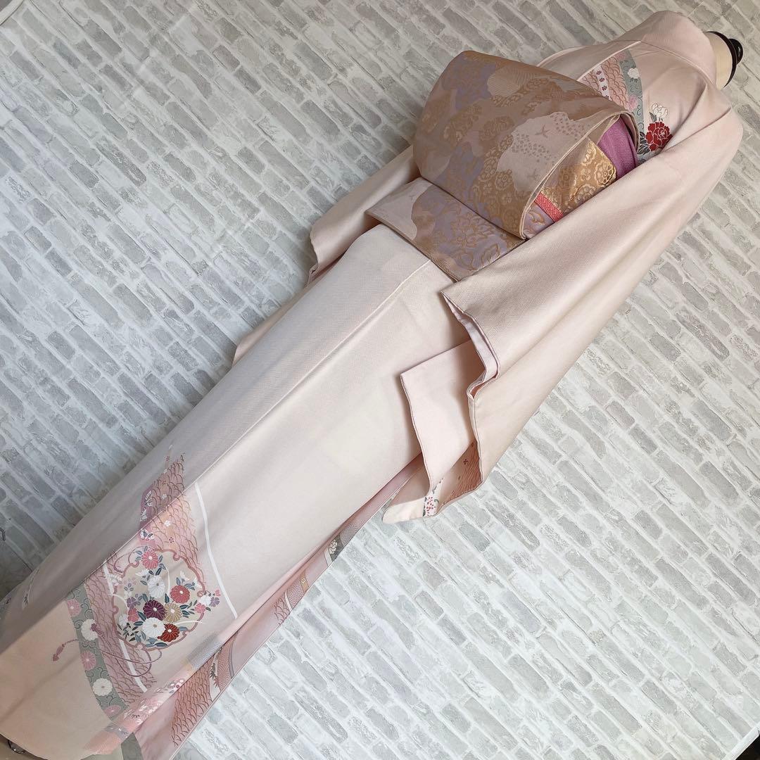 訪問着　フルセット　雪輪　紐紋様　檜垣地紋　金彩加工　着物　H7