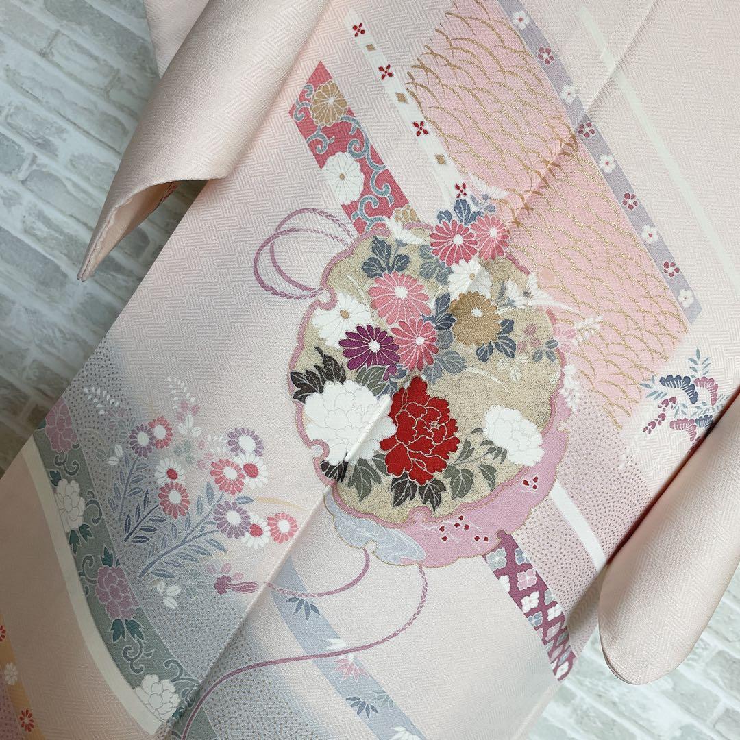 訪問着　フルセット　雪輪　紐紋様　檜垣地紋　金彩加工　着物　H7