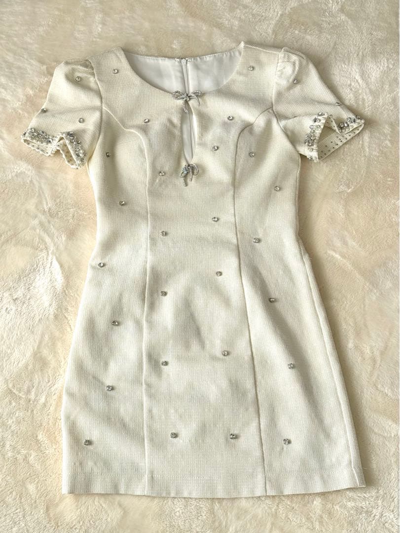jewels キャバドレス　スパンコールミニワンピース　白　S
