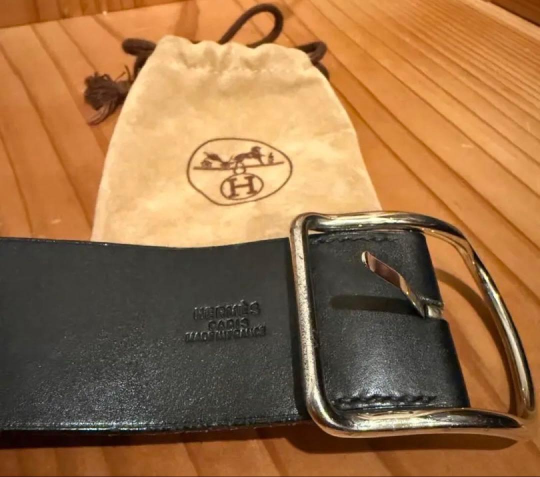 HERMES ブラックレザーブレスレット　おまけ　巾着袋
