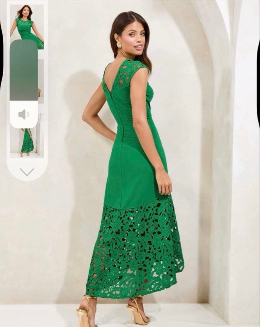 Lipsy グリーン フレアミディワンピース