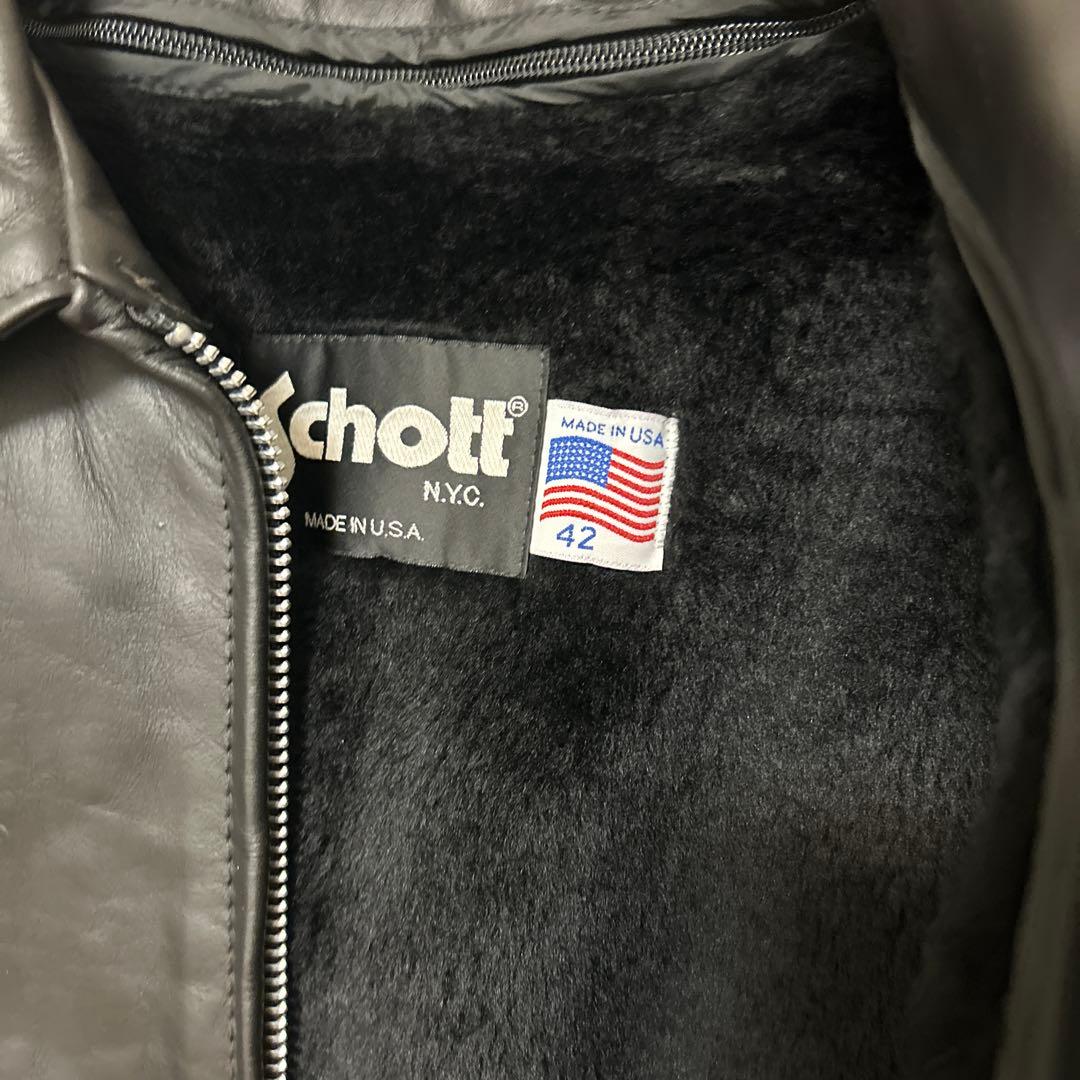 美品 Schott 643 襟付き レザー シングルライダース ブラック 42