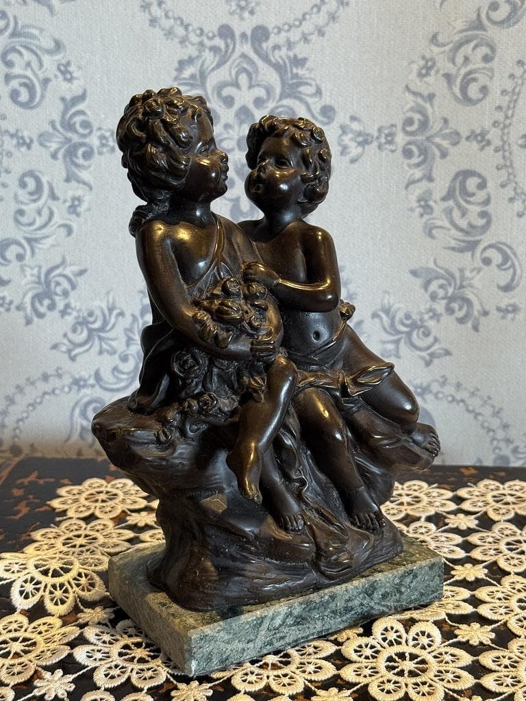 フランス　アールヌーヴォー　刻入　オーギュスト・モロー「椅子に座る子供」ブロンズ