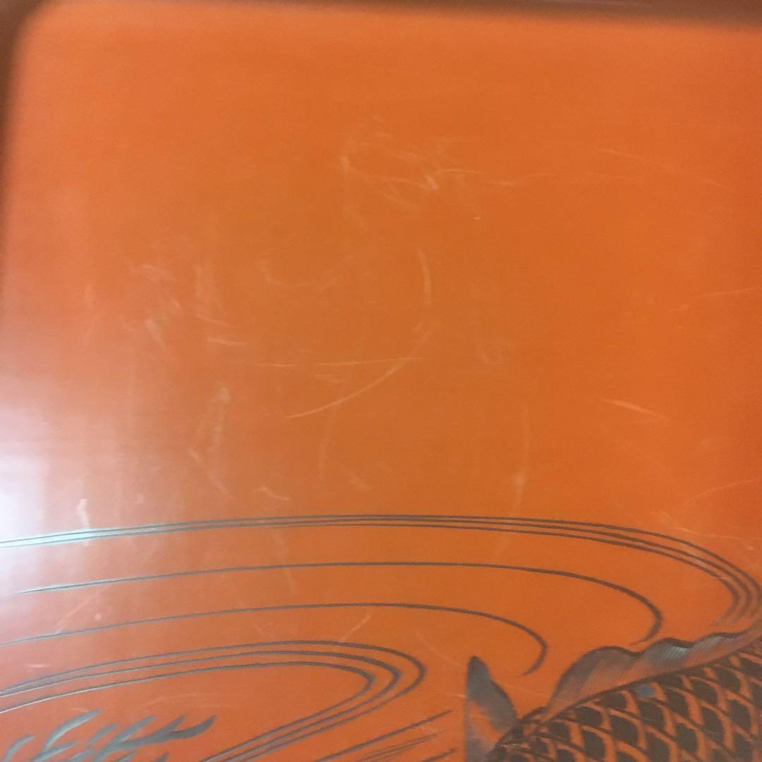 時代物　朱漆会席膳　　漆器懐石膳　5客　　　鯉図　　明治期　アンティーク　骨董