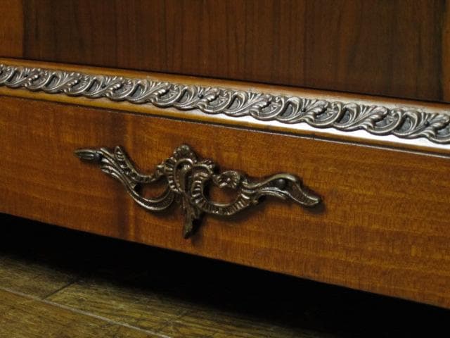 フレンチアンティーク 木象嵌 オルモル装飾 ピアキャビネット 鍵付き