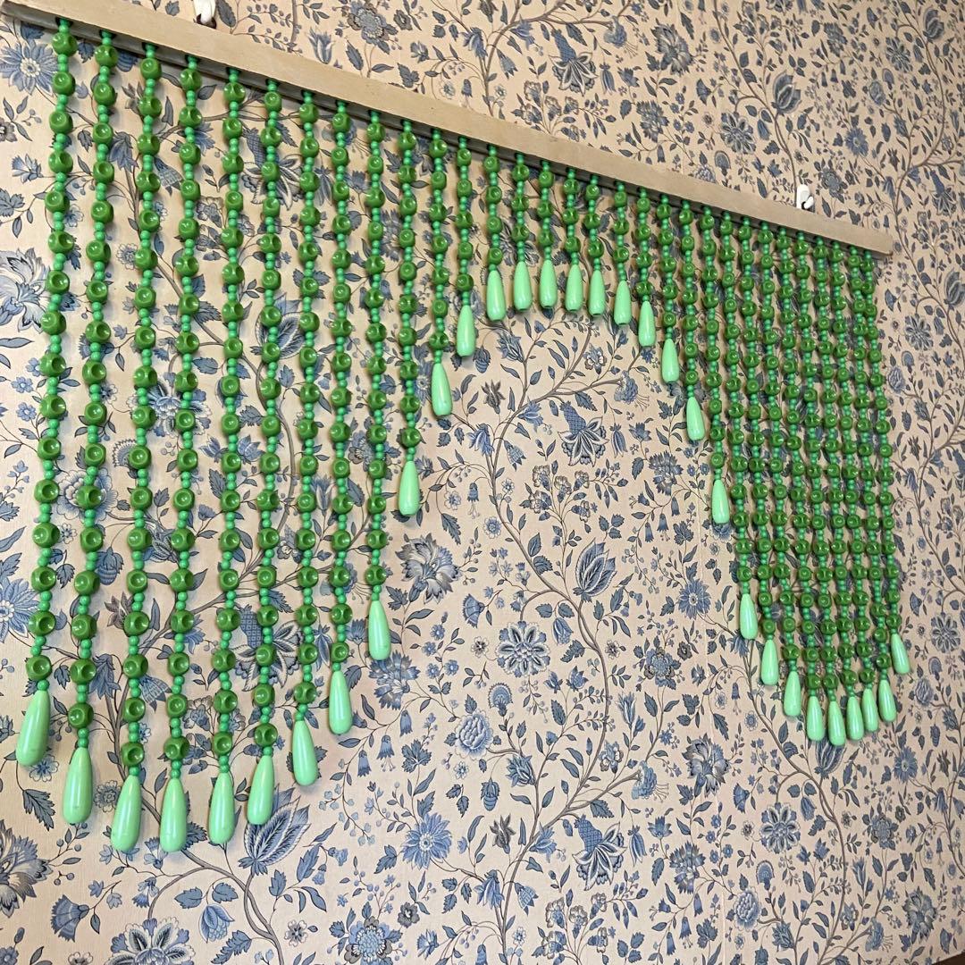昭和レトロ　ビーズのれん　レトログリーン　当時物　レトロポップ