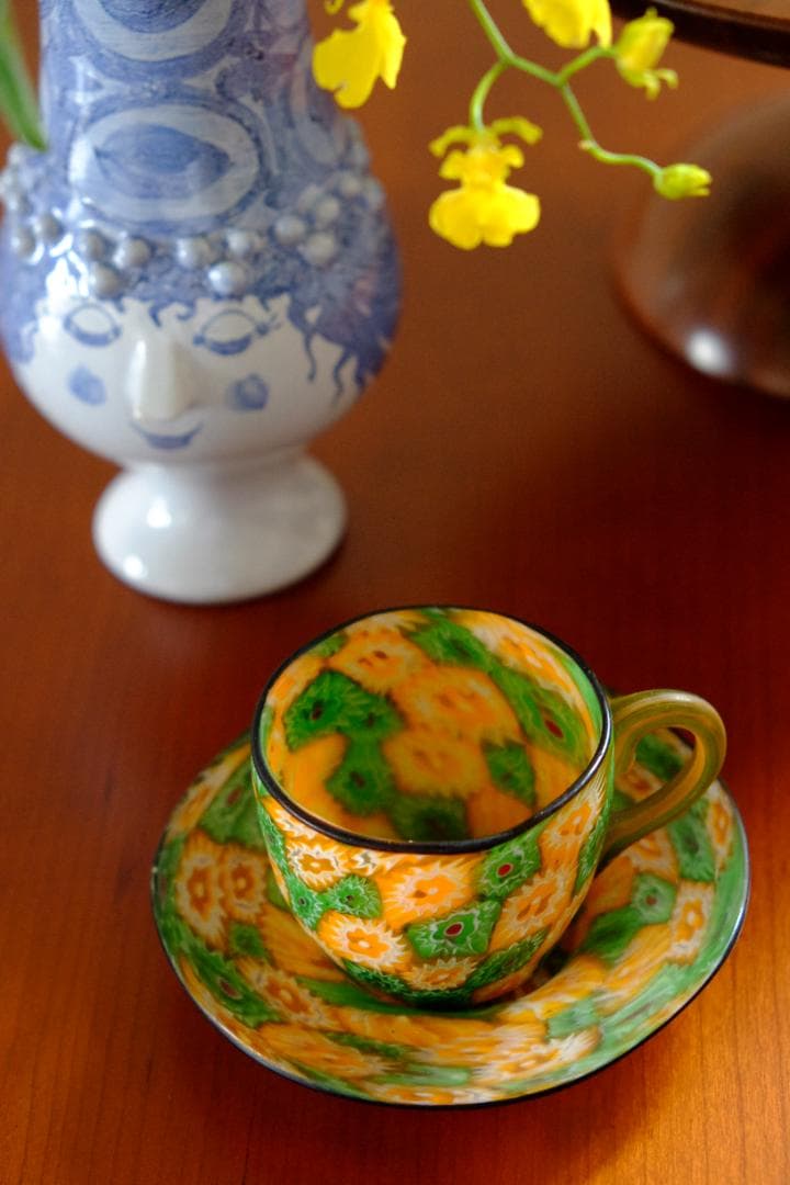 アンティーク ガラス ミルフィオリ カップ＆ソーサー/藤田喬平/舩木倭帆/グラス