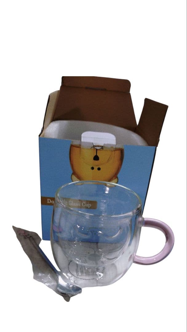 260ml ダブルウォールグラス 猫 ネコ かわいい カフェグラス 取っ手付き