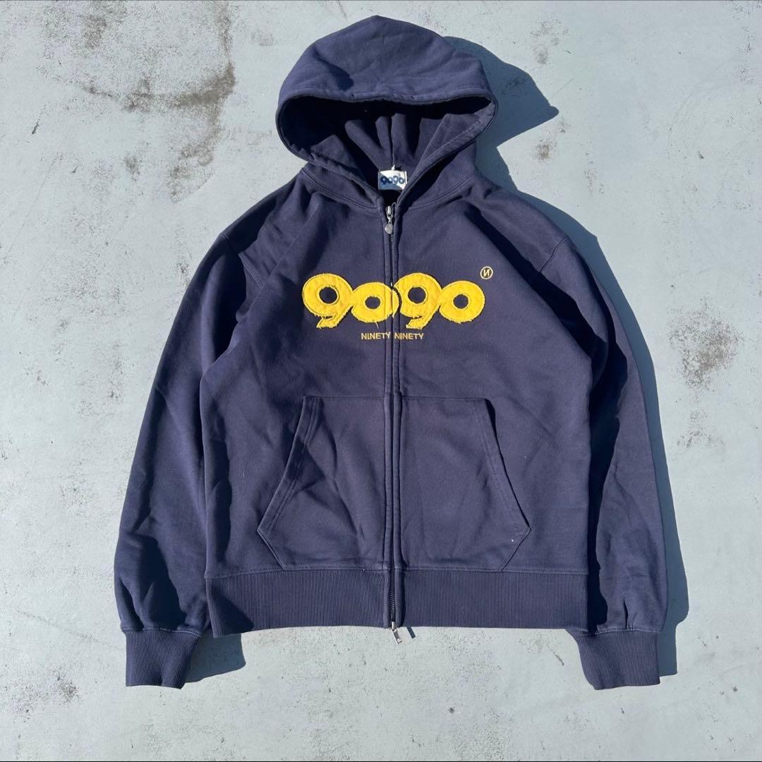 9090 OG Logo Zip Hoodie ネイビー ダブルジップ パーカー