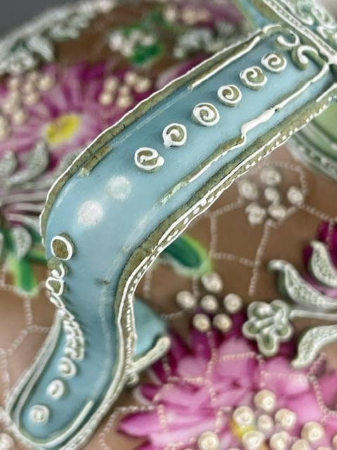 【希少】オールドニッポン 花絵地 一陳盛上げ アールヌーボー様式 花瓶 盛り上げ