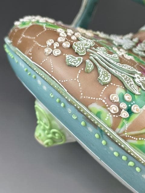 【希少】オールドニッポン 花絵地 一陳盛上げ アールヌーボー様式 花瓶 盛り上げ