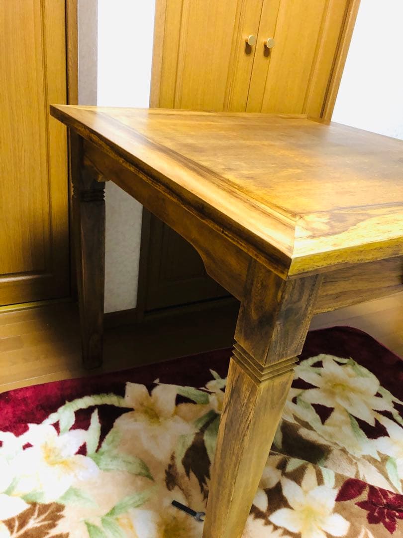 アジアン家具　木製ダイニングテーブル ２つ引き出し付き