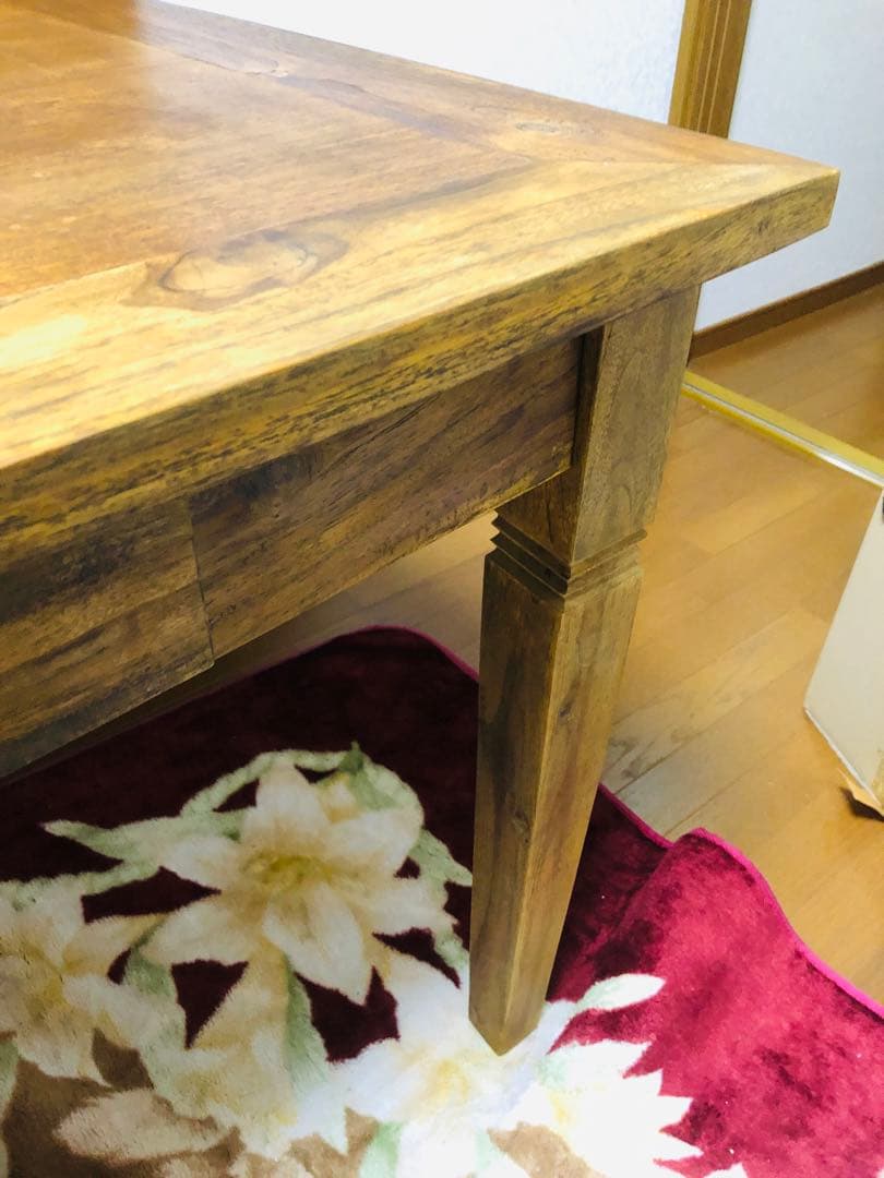 アジアン家具　木製ダイニングテーブル ２つ引き出し付き