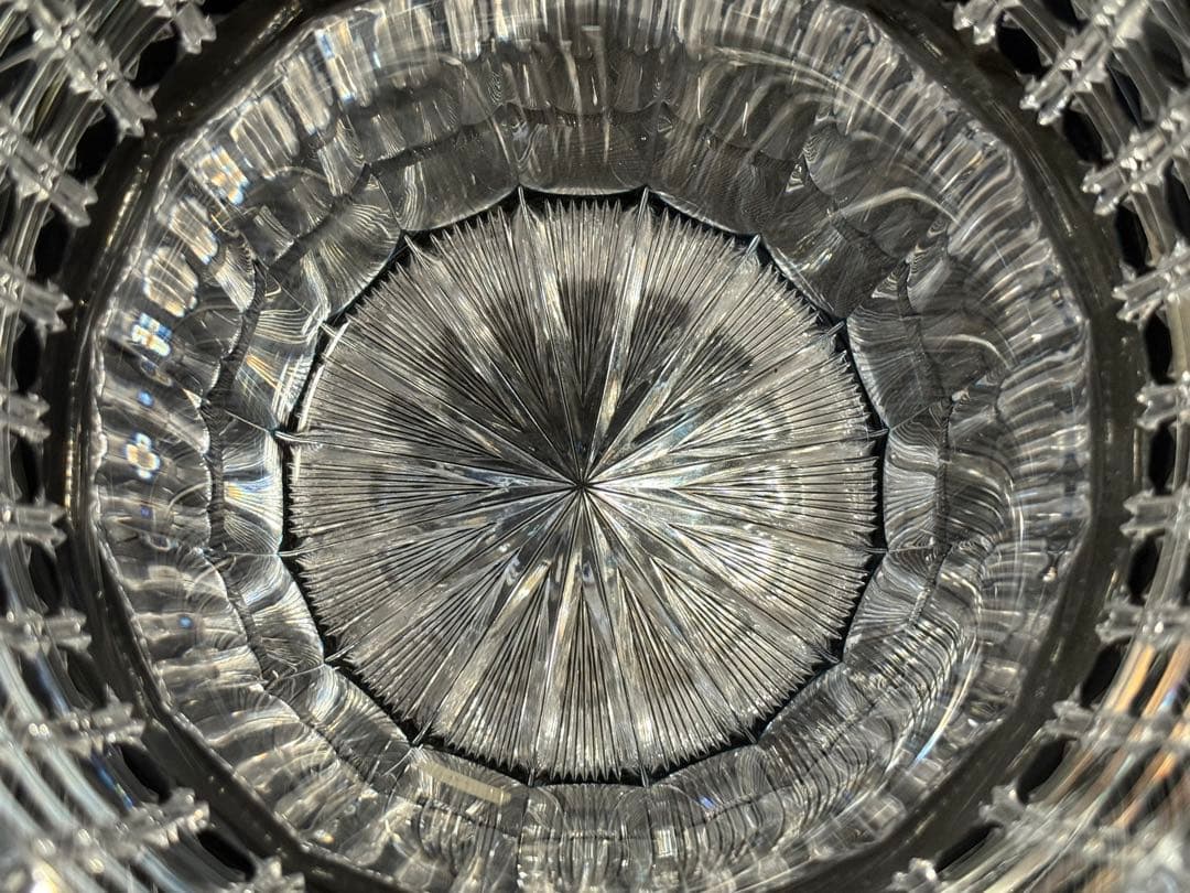 根岸幸雄作　色被ガラス切子　篭目紋　水指　共箱　茶道具　送料込み250927