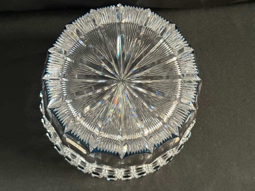 根岸幸雄作　色被ガラス切子　篭目紋　水指　共箱　茶道具　送料込み250927