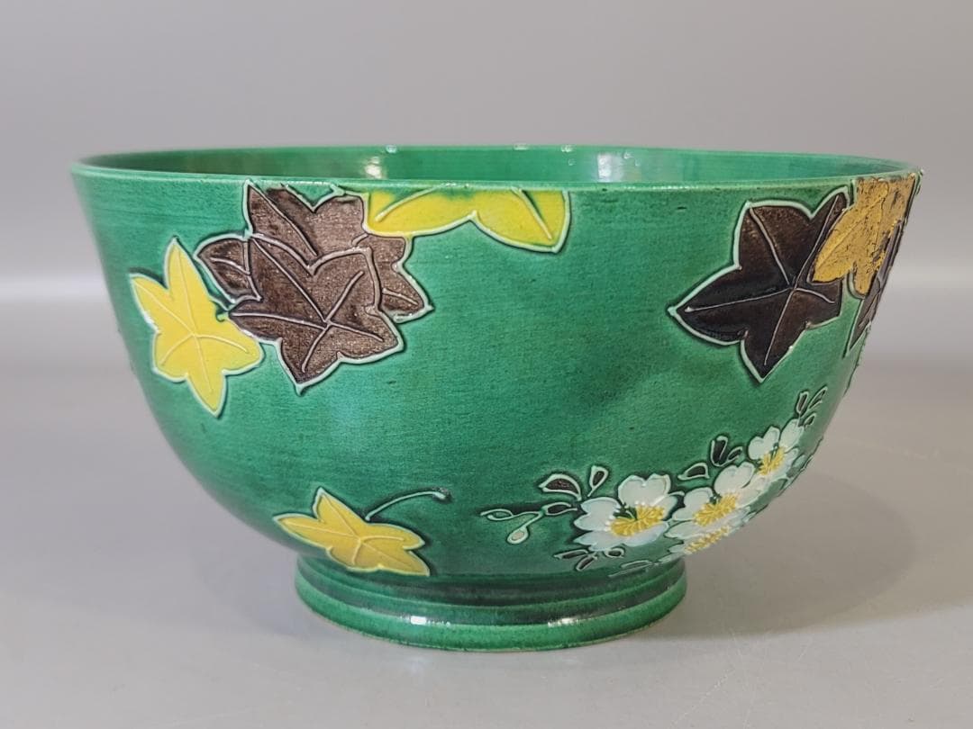 茶道具 永楽善五郎 青交趾菓子鉢 共箱 DT750