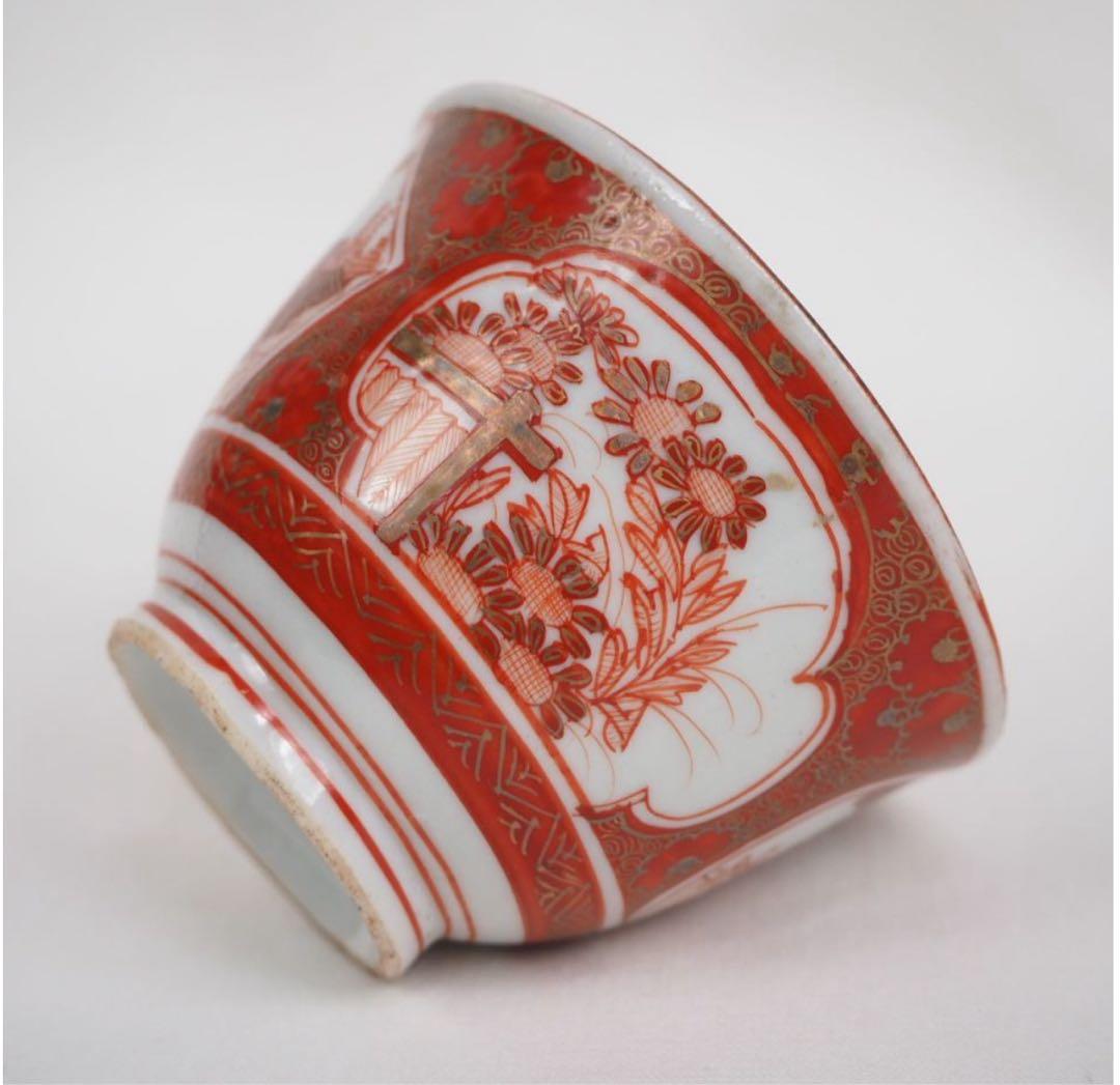 送料無料　明治中期九谷焼　金襴手細密画煎茶碗５客　煎茶道具