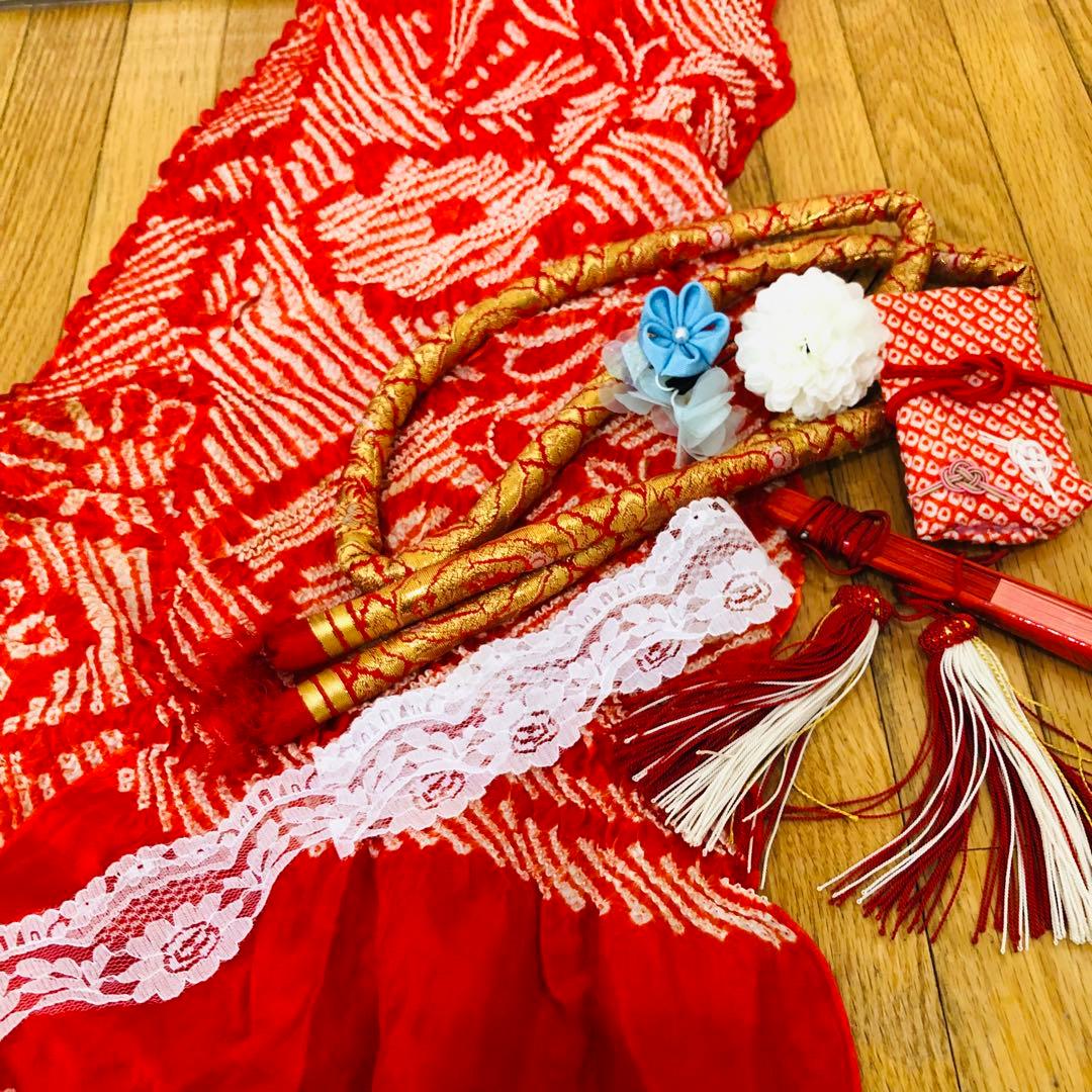 七五三7歳❣️人気Blue暈し古典柄❣️扇熨斗花々金彩煌びやか際立つ完全フルセット❣️