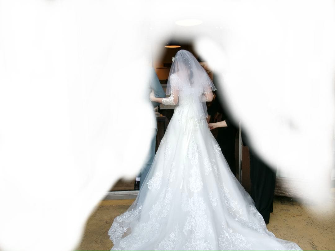 【えっちゃん】ウェディングドレスAライン 刺繍スリーブ有りH0160 5号