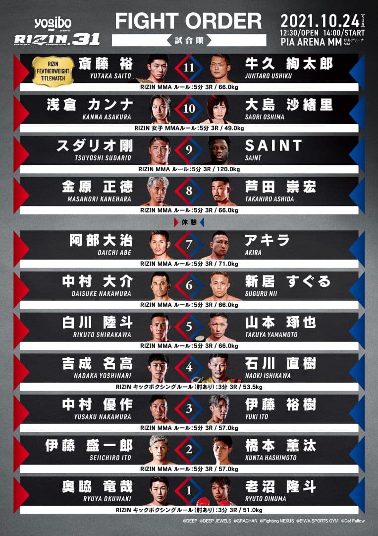 RIZIN31 大会ポスター 2021年10月24日 斎藤裕 牛久絢太郎