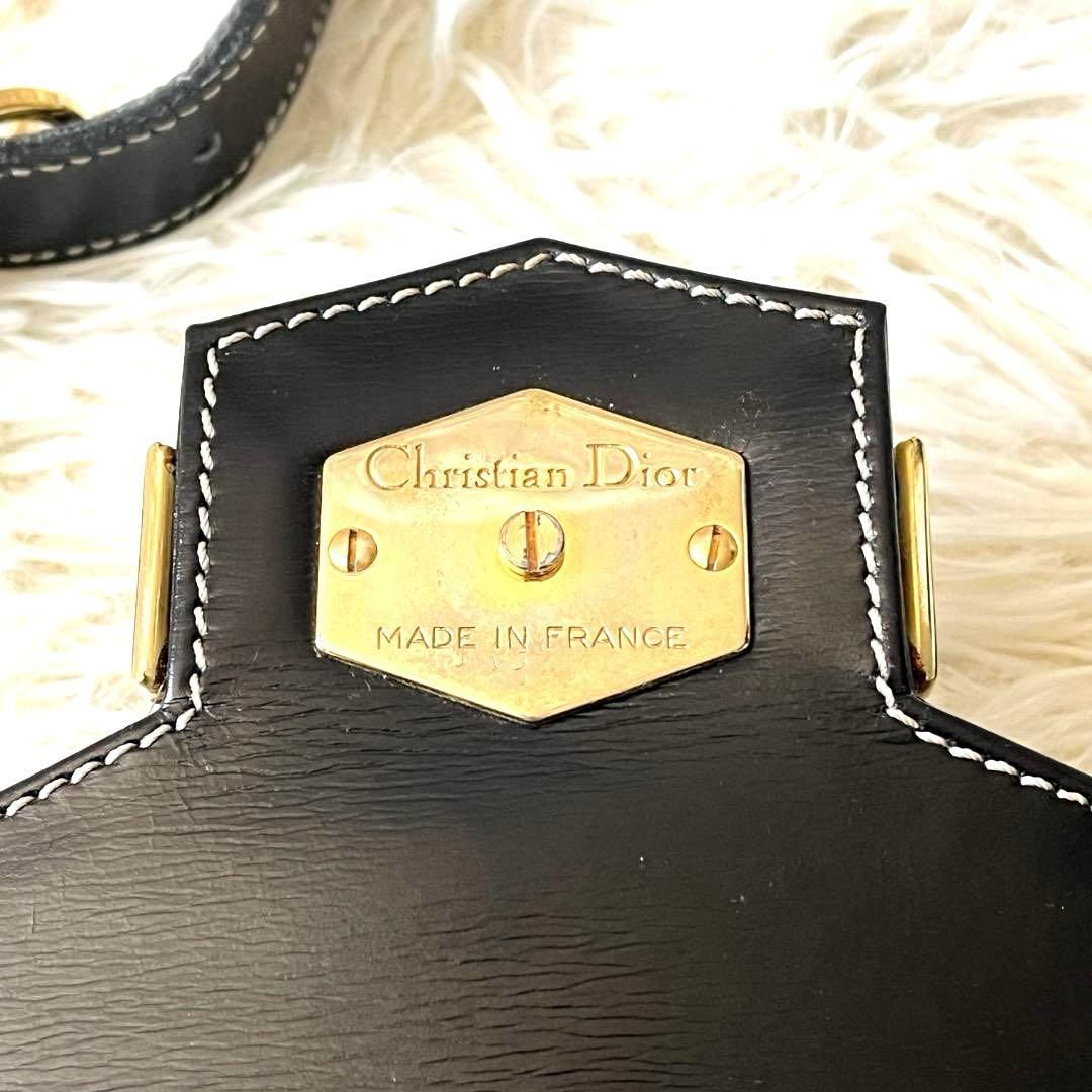 クリスチャンディオール ショルダーバッグ レザー ブラック ヴィンテージ