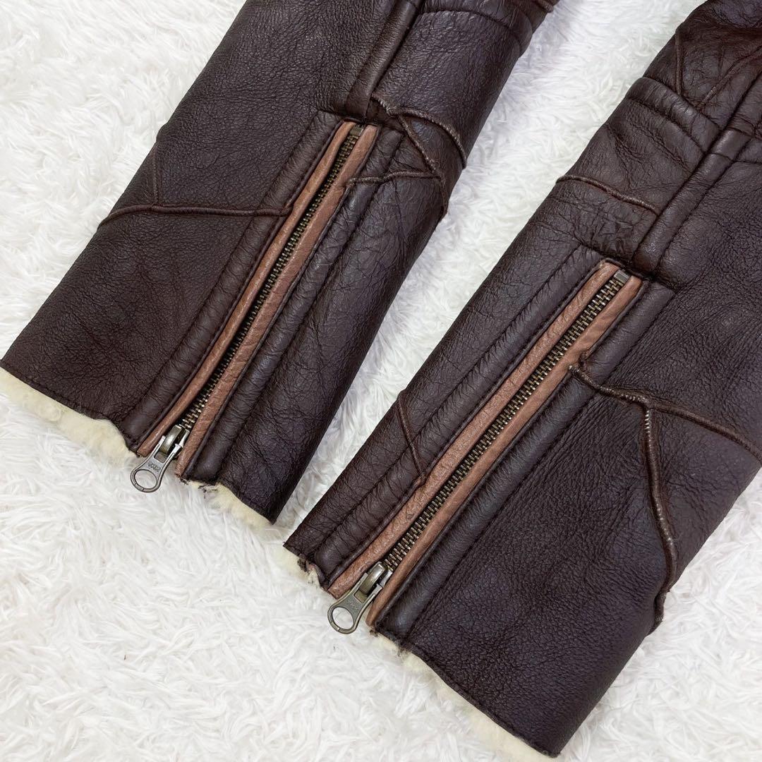 トルネードマート ラムレザー パッチワーク 切替 ライダースジャケット M 茶色