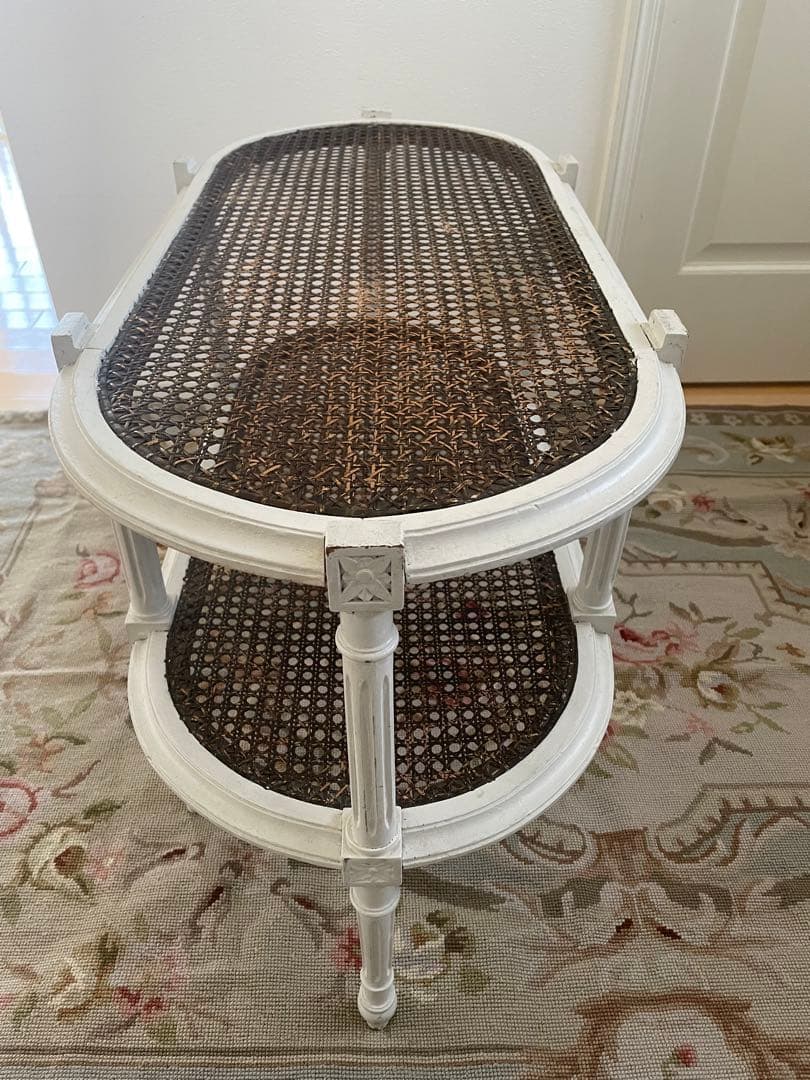 フランスアンティーク　ケインの2段ローテーブル　ルイ16世スタイル